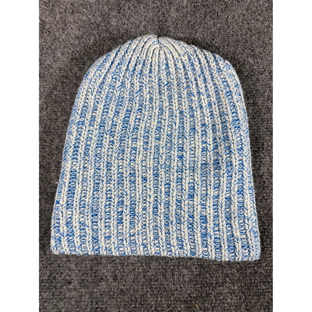 Love Your Melon Blue White Marled Knit Beanie Leather Patch Cotton Hat USA - Picture 3 of 5